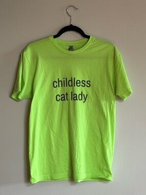 Childless Cat Lady T Shirt Neon Green Graphic Tee Medium